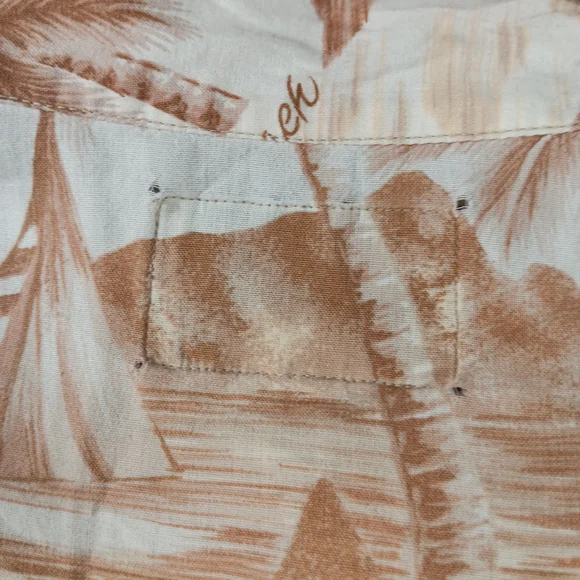 Vintage 90s Quiksilver Shirt Mens Large Tan Hawaiian Camp Waikiki Surf Aloha - Picture 8 of 12